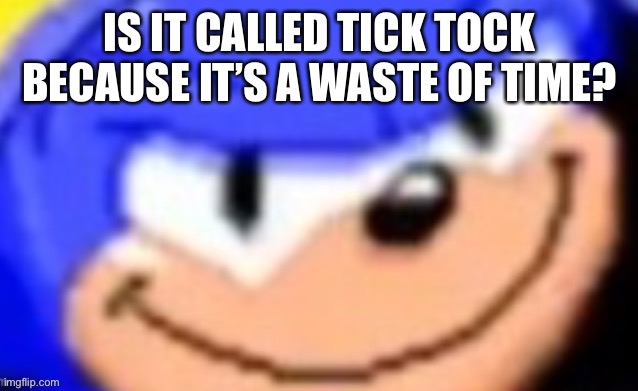 Sonic smile | IS IT CALLED TICK TOCK BECAUSE IT’S A WASTE OF TIME? | image tagged in sonic smile | made w/ Imgflip meme maker