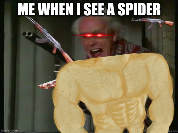 spiders be ware | ME WHEN I SEE A SPIDER | image tagged in crazy man | made w/ Imgflip meme maker