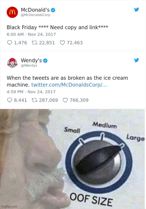 *title* | image tagged in oof size large,mcdonalds,wendy's,roast | made w/ Imgflip meme maker