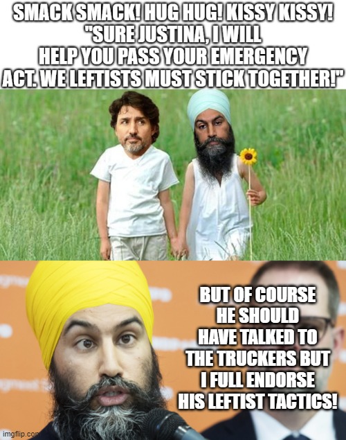 politics | BUT OF COURSE HE SHOULD HAVE TALKED TO THE TRUCKERS BUT I FULL ENDORSE HIS LEFTIST TACTICS! | image tagged in political meme | made w/ Imgflip meme maker