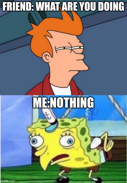 friend joke | FRIEND: WHAT ARE YOU DOING; ME:NOTHING | image tagged in memes,futurama fry | made w/ Imgflip meme maker