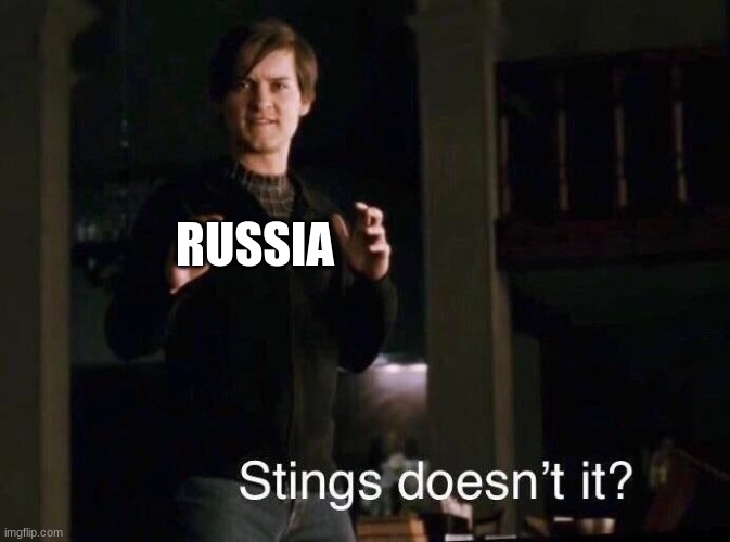 Stings doesn't it? | RUSSIA | image tagged in stings doesn't it | made w/ Imgflip meme maker