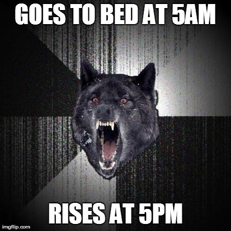 GOES TO BED AT 5AM RISES AT 5PM | made w/ Imgflip meme maker