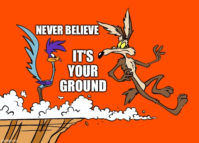 Red Teaming | NEVER BELIEVE; IT'S YOUR GROUND | image tagged in willie ethelbert coyote's cognitive misalignment,red,team,ground | made w/ Imgflip meme maker