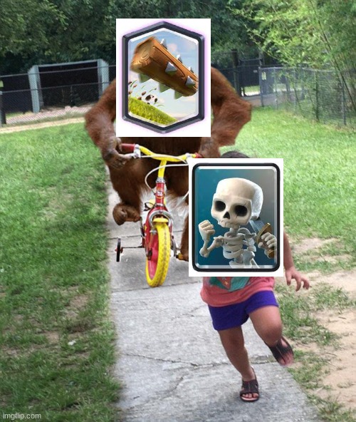 title | image tagged in orangutan chasing girl on a tricycle,blank white template,memes,funny,clash royale | made w/ Imgflip meme maker