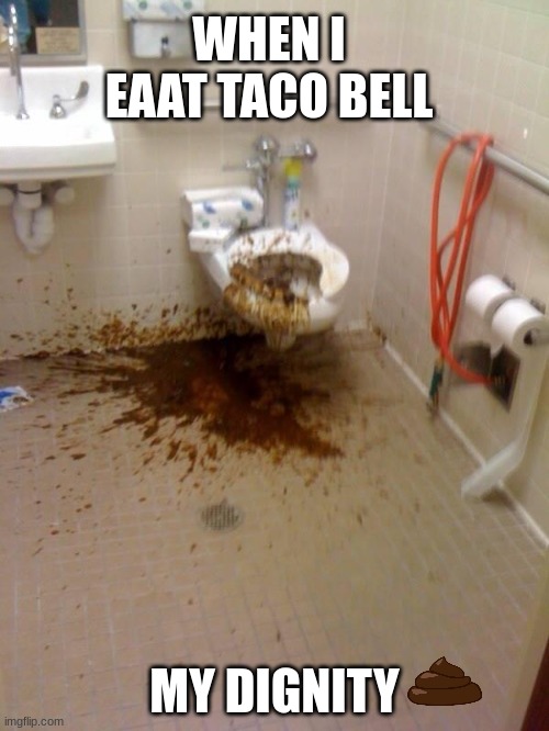 taco bell | WHEN I EAAT TACO BELL; MY DIGNITY | image tagged in taco bell,tacos,poop | made w/ Imgflip meme maker