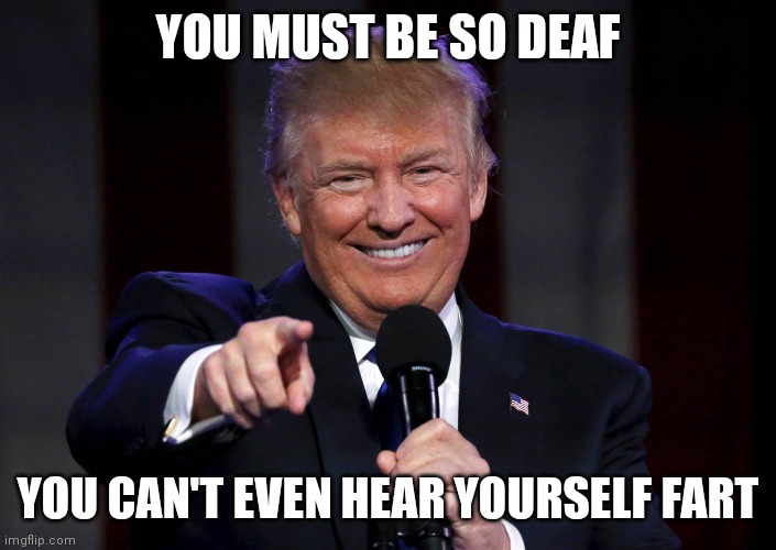 Trump laughing at haters | YOU MUST BE SO DEAF YOU CAN'T EVEN HEAR YOURSELF FART | image tagged in trump laughing at haters | made w/ Imgflip meme maker