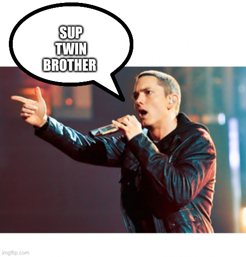 Eminem Rap | SUP TWIN BROTHER | image tagged in eminem rap | made w/ Imgflip meme maker