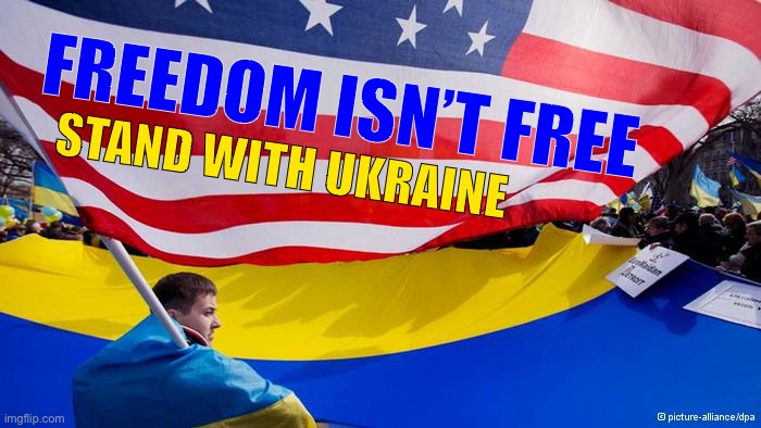 Ukraine and American flag | FREEDOM ISN’T FREE STAND WITH UKRAINE | image tagged in ukraine and american flag | made w/ Imgflip meme maker