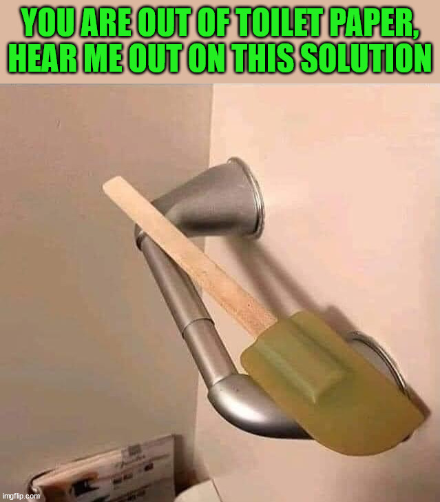 Give it a try, it works when making chocolate cake in a bowl. | YOU ARE OUT OF TOILET PAPER, HEAR ME OUT ON THIS SOLUTION | image tagged in toilet paper | made w/ Imgflip meme maker