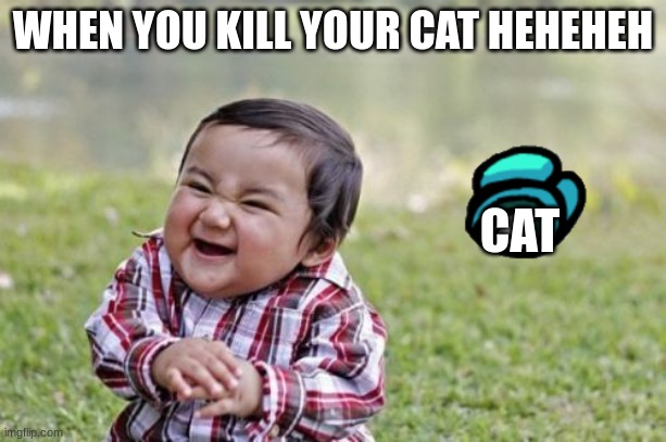 Evil Toddler | WHEN YOU KILL YOUR CAT HEHEHEH; CAT | image tagged in memes,evil toddler | made w/ Imgflip meme maker
