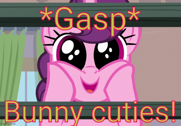 Surprised Sugar Belle (MLP) | *Gasp* Bunny cuties! | image tagged in surprised sugar belle mlp | made w/ Imgflip meme maker