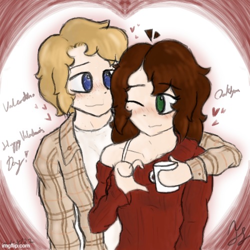 Late Valentine's Day drawing of two of my characters. Getting some more practice with digital art :) | image tagged in princevince64,cute,valentine's day | made w/ Imgflip meme maker