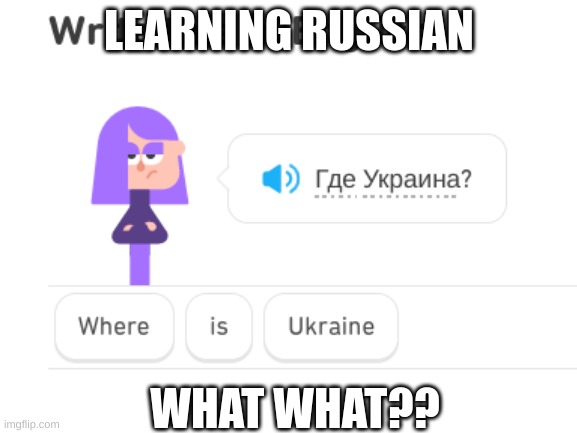 cuz da war | LEARNING RUSSIAN; WHAT WHAT?? | image tagged in sad but true | made w/ Imgflip meme maker