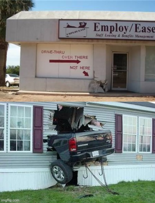 Part of building crashed | image tagged in funny car crash,drive thru,building,crash,you had one job,memes | made w/ Imgflip meme maker
