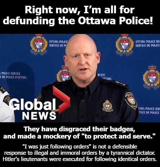 Right now, I'm all for defunding the Ottawa Police! | image tagged in defund the ottawa police,police brutality,nuremberg code,nuremberg trials,geneva convention,crimes against humanity | made w/ Imgflip meme maker