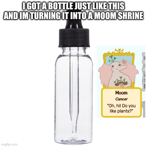 :) | I GOT A BOTTLE JUST LIKE THIS AND IM TURNING IT INTO A MOOM SHRINE | made w/ Imgflip meme maker