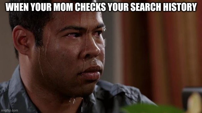sweating bullets | WHEN YOUR MOM CHECKS YOUR SEARCH HISTORY | image tagged in sweating bullets | made w/ Imgflip meme maker