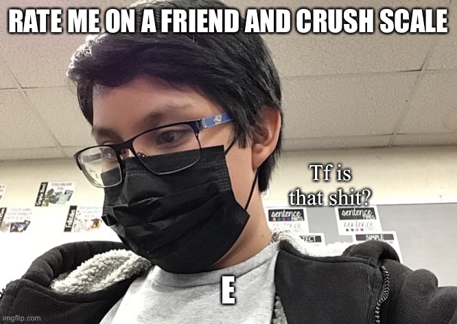 Tf is that shit? | RATE ME ON A FRIEND AND CRUSH SCALE; E | image tagged in tf is that shit | made w/ Imgflip meme maker