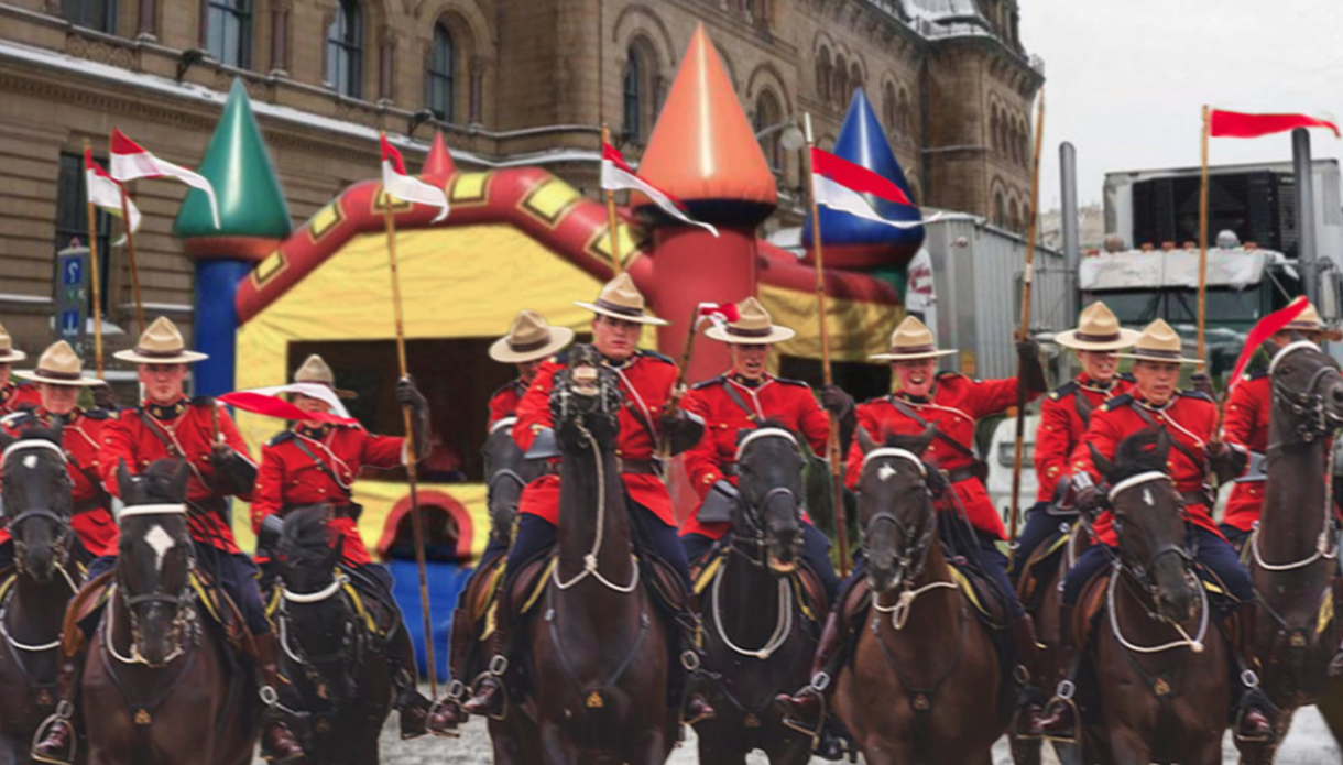 Royal Mounted Canadian Police Storm Bouncy Castle Blank Meme Template