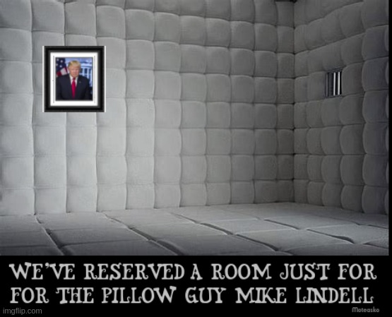 Pillow Guy's room. | image tagged in pillow guy,mike lindell,rubber room,nutjob | made w/ Imgflip meme maker