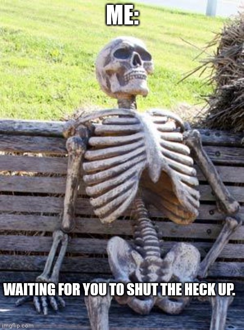 Waiting Skeleton | ME:; WAITING FOR YOU TO SHUT THE HECK UP. | image tagged in memes,waiting skeleton | made w/ Imgflip meme maker