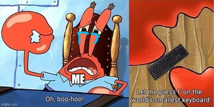 Used in comment | ME | image tagged in mr krabs presses f on the world's smallest keyboard | made w/ Imgflip meme maker