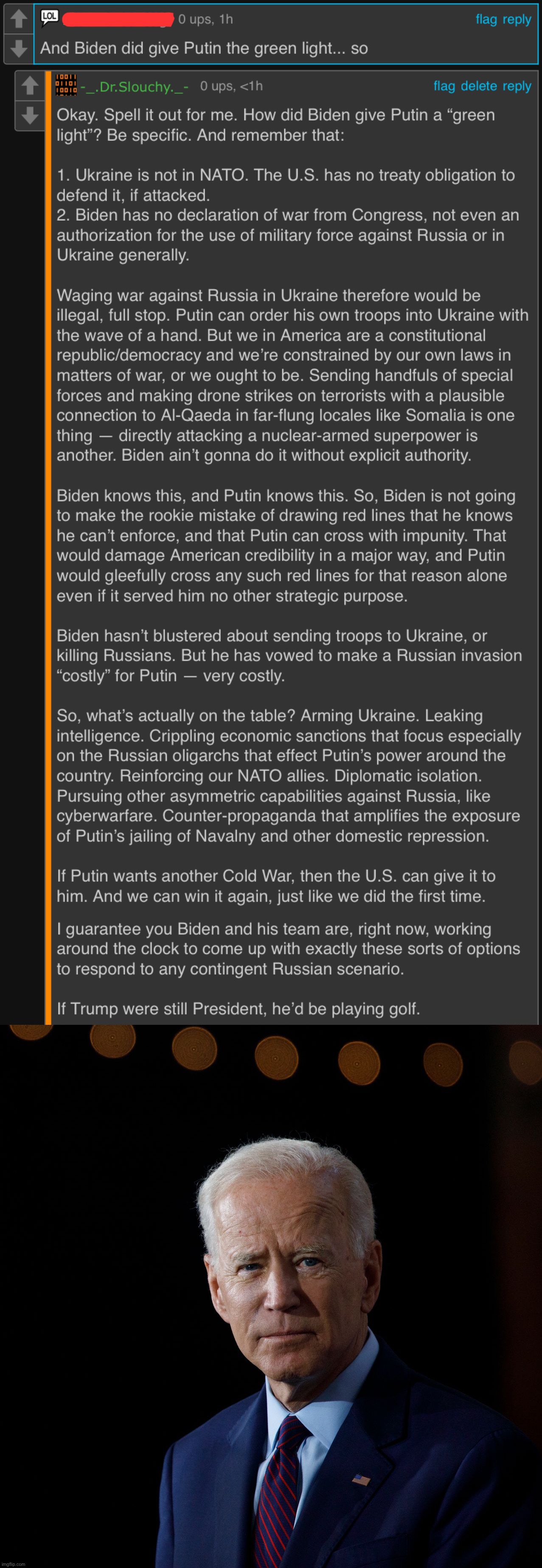 Righties will try furiously to blame Biden for whatever happens next in Ukraine. But he’s playing this crisis perfectly. | image tagged in joe biden serious,joe biden,biden,ukraine,ukrainian lives matter,vladimir putin | made w/ Imgflip meme maker