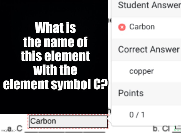 Why tho | What is the name of this element with the element symbol C? | made w/ Imgflip meme maker