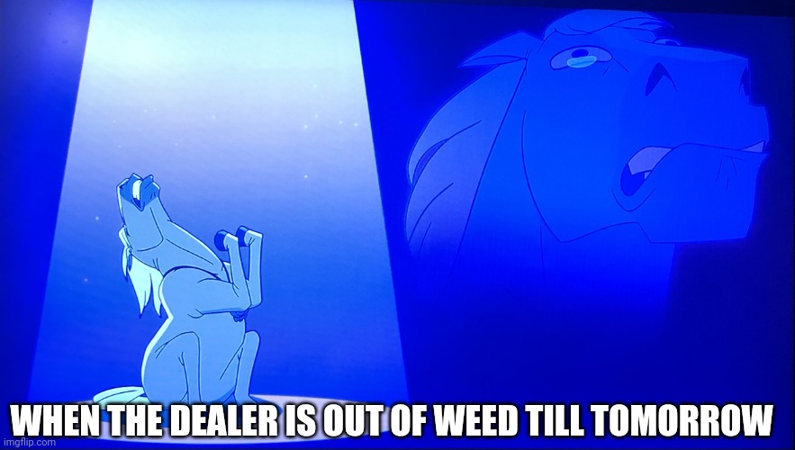 Horse Soliloquy | WHEN THE DEALER IS OUT OF WEED TILL TOMORROW | image tagged in horse soliloquy | made w/ Imgflip meme maker