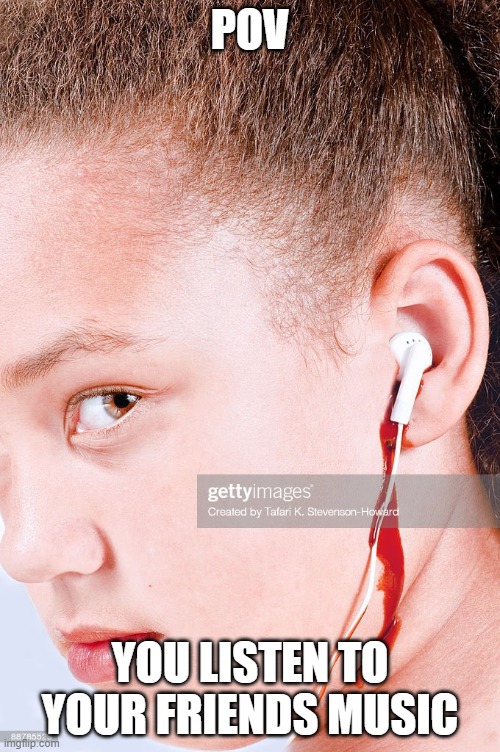 my ears | POV; YOU LISTEN TO YOUR FRIENDS MUSIC | image tagged in my ears | made w/ Imgflip meme maker