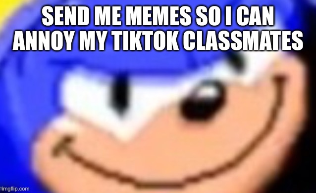 Sonic smile | SEND ME MEMES SO I CAN ANNOY MY TIKTOK CLASSMATES | image tagged in sonic smile | made w/ Imgflip meme maker