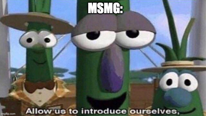 VeggieTales 'Allow us to introduce ourselfs' | MSMG: | image tagged in veggietales 'allow us to introduce ourselfs' | made w/ Imgflip meme maker