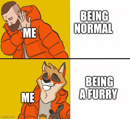 Im a furry | BEING NORMAL; ME; BEING A FURRY; ME | image tagged in furry drake | made w/ Imgflip meme maker