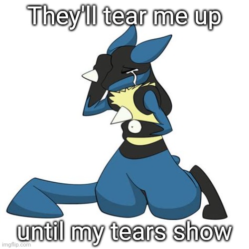 S&M thing | They'll tear me up; until my tears show | image tagged in s m thing,lucario,pokemon,copyright,nintendo,game freak | made w/ Imgflip meme maker