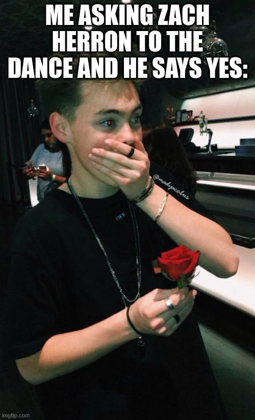 surprised zach herron | ME ASKING ZACH HERRON TO THE DANCE AND HE SAYS YES: | image tagged in surprised zach herron | made w/ Imgflip meme maker