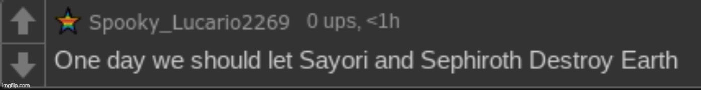 POV: I’m reading the stream desc rn | image tagged in sayori and sephiroth | made w/ Imgflip meme maker
