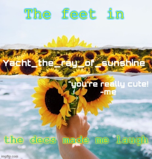 yacht's sunflower temp (THANK YOU SUGA) | The feet in; the decs made me laugh | image tagged in yacht's sunflower temp thank you suga | made w/ Imgflip meme maker