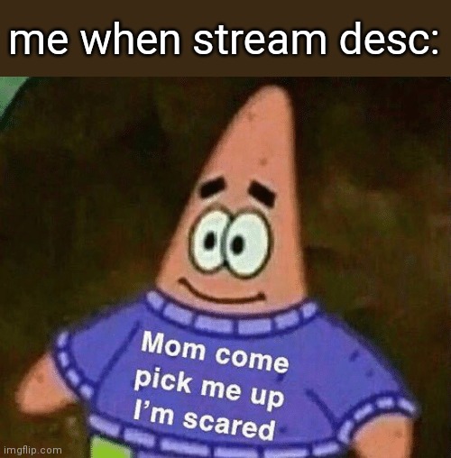 wtf is wrong w this stream honestly I'm just gonna leave tbh | me when stream desc: | image tagged in mom come pick me up i'm scared | made w/ Imgflip meme maker
