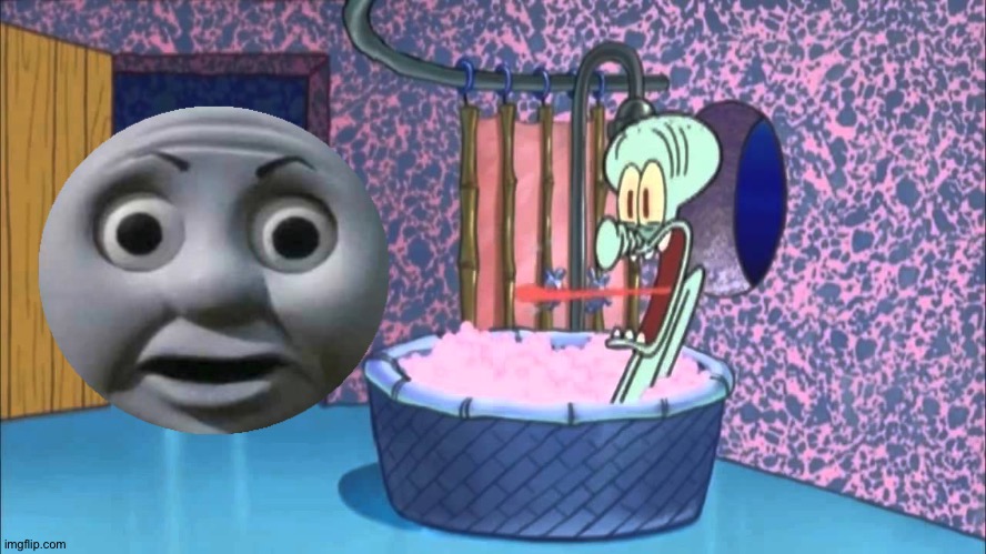 Thomas o face drops by Squidward's house | image tagged in who dropped by squidward's house | made w/ Imgflip meme maker