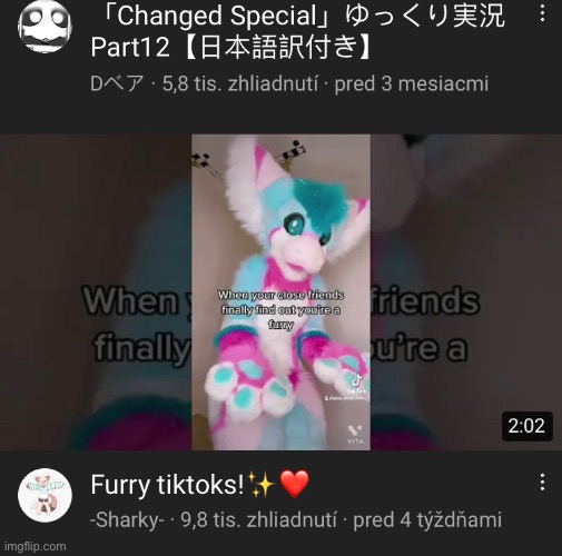 2 furry videos (i kid you not this showed up in my recommended) | image tagged in changed shitpost,i guess | made w/ Imgflip meme maker