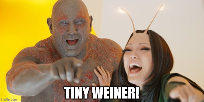 Guardians of the Galaxy: Must be so embarrassed! | TINY WEINER! | image tagged in guardians of the galaxy must be so embarrassed | made w/ Imgflip meme maker