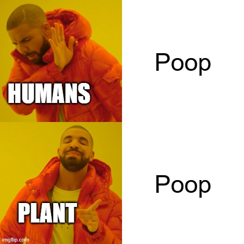 True | Poop; HUMANS; Poop; PLANT | image tagged in memes,drake hotline bling | made w/ Imgflip meme maker