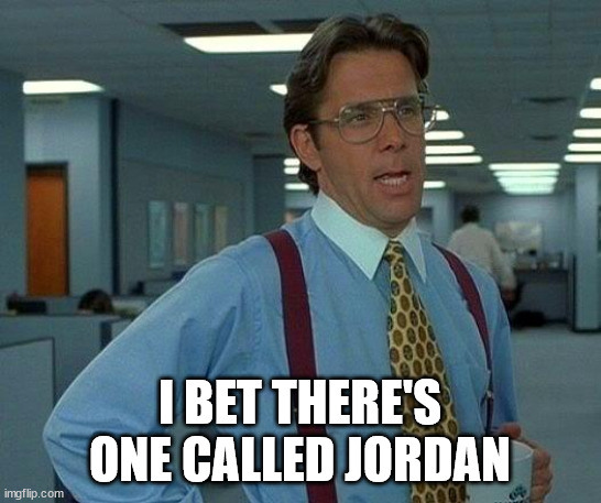 That Would Be Great Meme | I BET THERE'S ONE CALLED JORDAN | image tagged in memes,that would be great | made w/ Imgflip meme maker