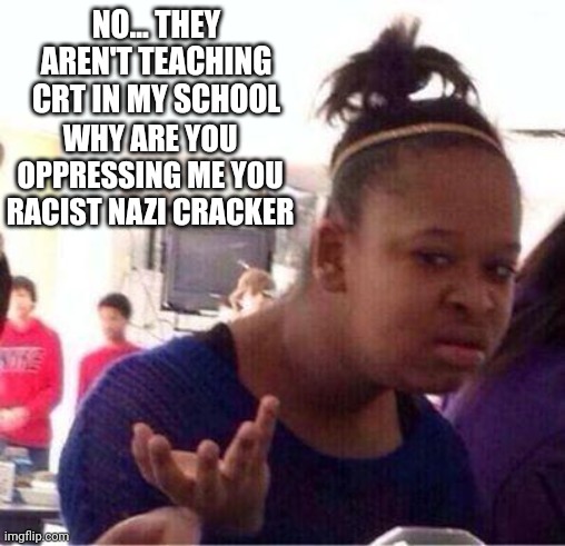 Wut? | NO... THEY AREN'T TEACHING CRT IN MY SCHOOL; WHY ARE YOU OPPRESSING ME YOU RACIST NAZI CRACKER | image tagged in wut | made w/ Imgflip meme maker
