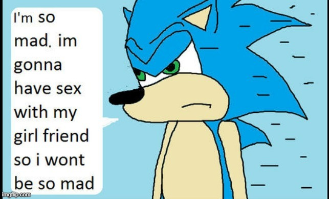 Sonic is so mad, I wonder what he'll do so he won't be so mad? | image tagged in sonic is so mad i wonder what he'll do so he won't be so mad | made w/ Imgflip meme maker