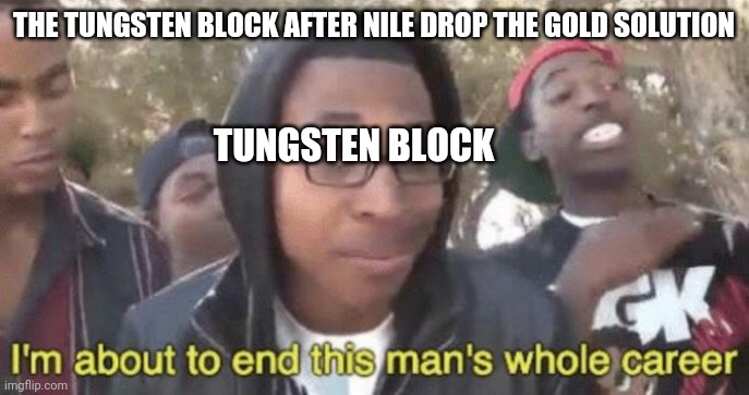 I’m about to end this man’s whole career | THE TUNGSTEN BLOCK AFTER NILE DROP THE GOLD SOLUTION; TUNGSTEN BLOCK | image tagged in i m about to end this man s whole career | made w/ Imgflip meme maker