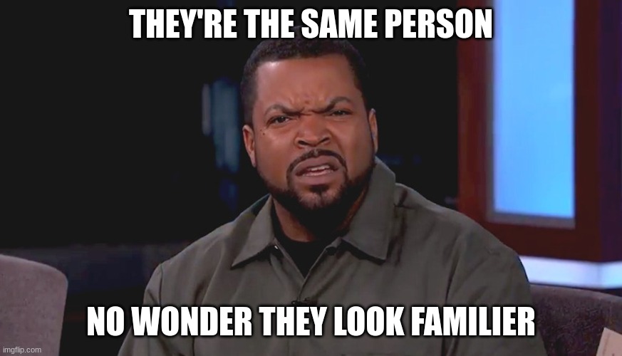 Really? Ice Cube | THEY'RE THE SAME PERSON NO WONDER THEY LOOK FAMILIER | image tagged in really ice cube | made w/ Imgflip meme maker