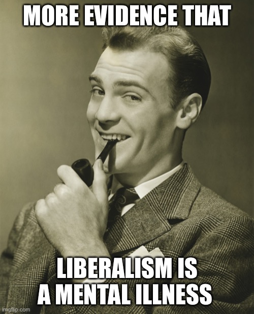 Smug | MORE EVIDENCE THAT LIBERALISM IS A MENTAL ILLNESS | image tagged in smug | made w/ Imgflip meme maker