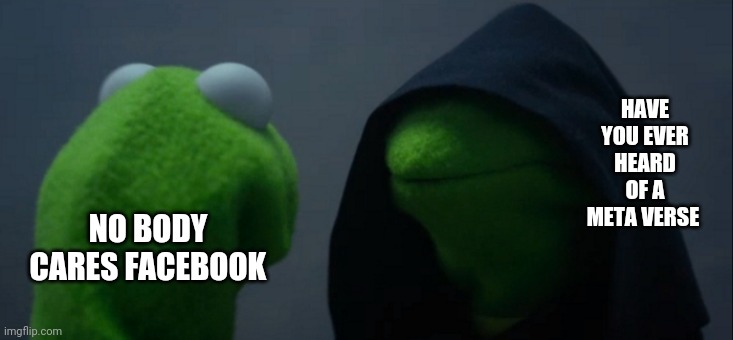 Welcome to the meta verse: | HAVE YOU EVER HEARD OF A META VERSE; NO BODY CARES FACEBOOK | image tagged in memes,evil kermit,meta | made w/ Imgflip meme maker